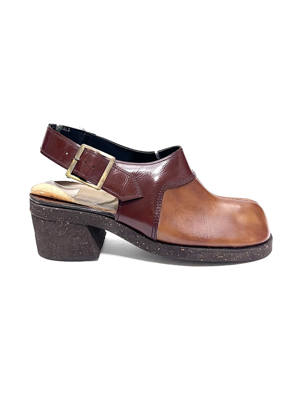Vintage 1960s deadstock brown vegan leather slingback heeled mules